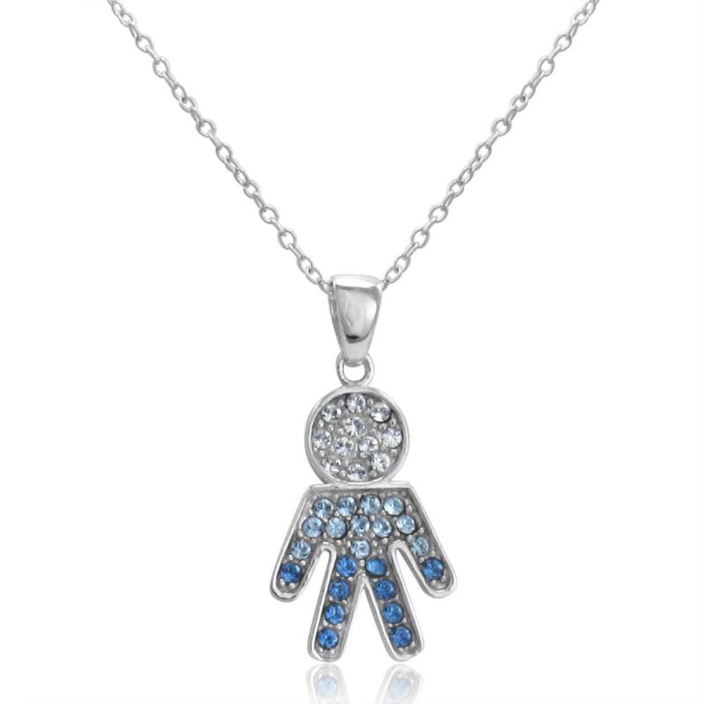 Sterling Silver Blue and White Boy Pendant Necklace with Swarovski Crystals